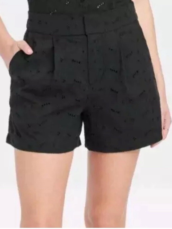 a new day Pants - A New Day High-Rise Pleated Eyelet Shorts Sz 4 Coquette Cottagecore Romantic